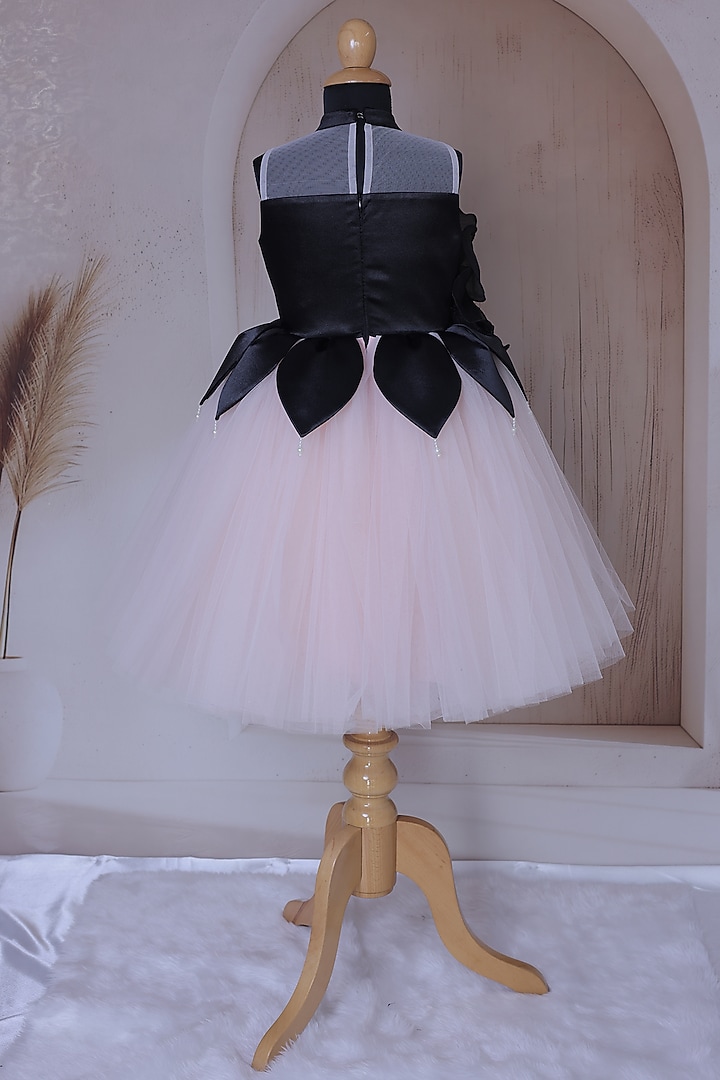 Black & Peach Net Embellished Dress For Girls by Little Loom at Pernia's Pop Up Shop