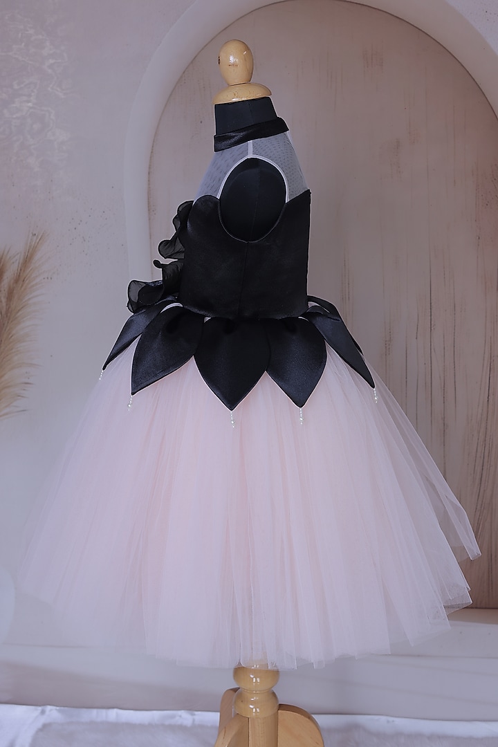 Black & Peach Net Embellished Dress For Girls by Little Loom at Pernia's Pop Up Shop