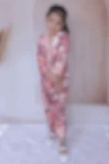 Peach Silk Embroidered Blazer Set For Girls by Little Loom at Pernia's Pop Up Shop