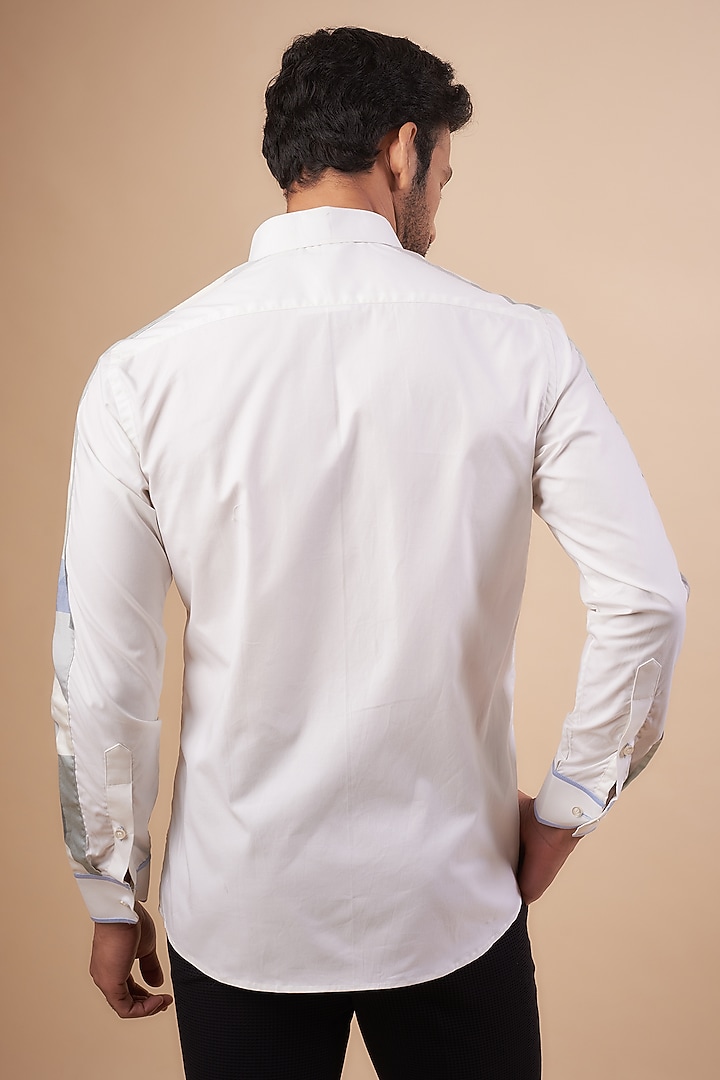 Ivory Glazed Cotton Abstract Printed & Embroidered Party Wear Shirt by LABEL POOJA RANKA at Pernia's Pop Up Shop