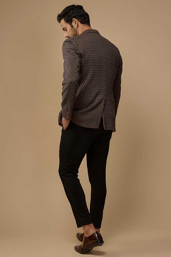 Brown Quilted Suiting Knit Blazer Jacket by LABEL POOJA RANKA at Pernia's Pop Up Shop