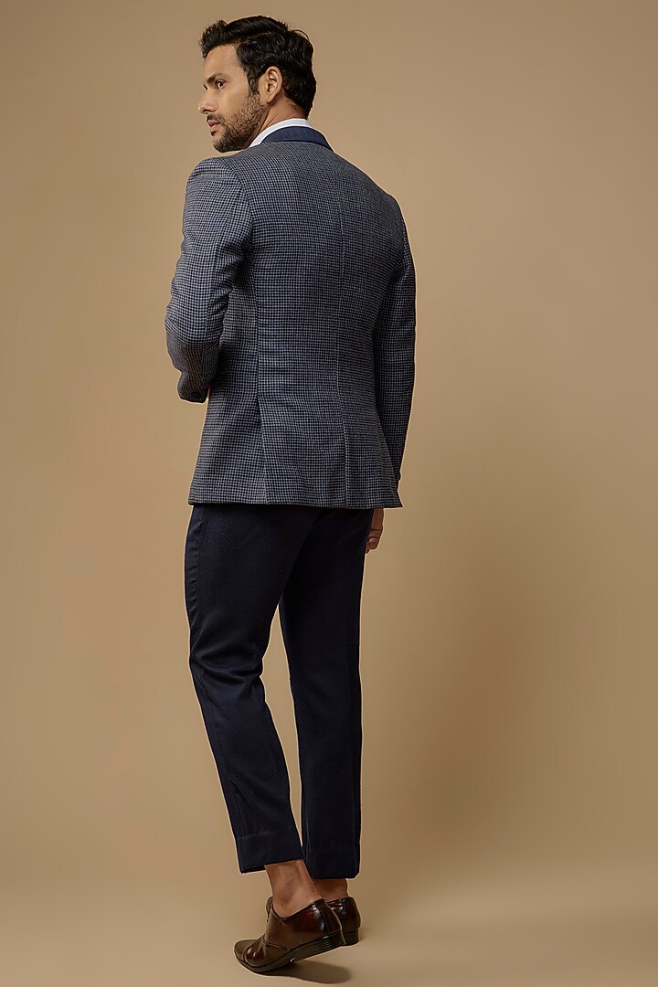 Grey & Blue Terry Wool Blazer by LABEL POOJA RANKA at Pernia's Pop Up Shop