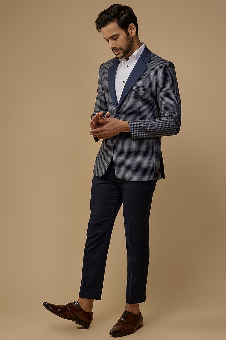 Grey & Blue Terry Wool Blazer by LABEL POOJA RANKA at Pernia's Pop Up Shop