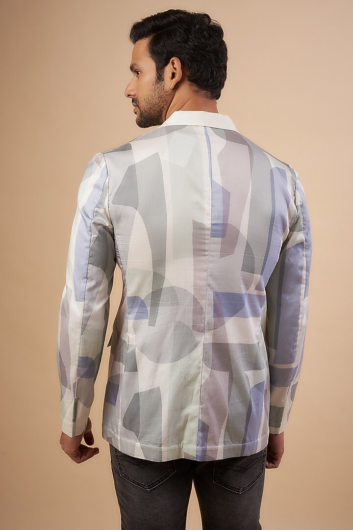 Multi-Colored Glazed Cotton Abstract Printed Blazer by LABEL POOJA RANKA at Pernia's Pop Up Shop
