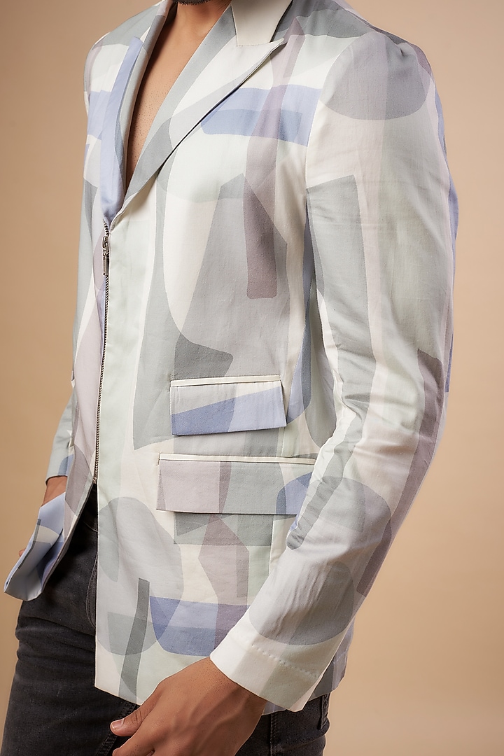 Multi-Colored Glazed Cotton Abstract Printed Blazer by LABEL POOJA RANKA at Pernia's Pop Up Shop