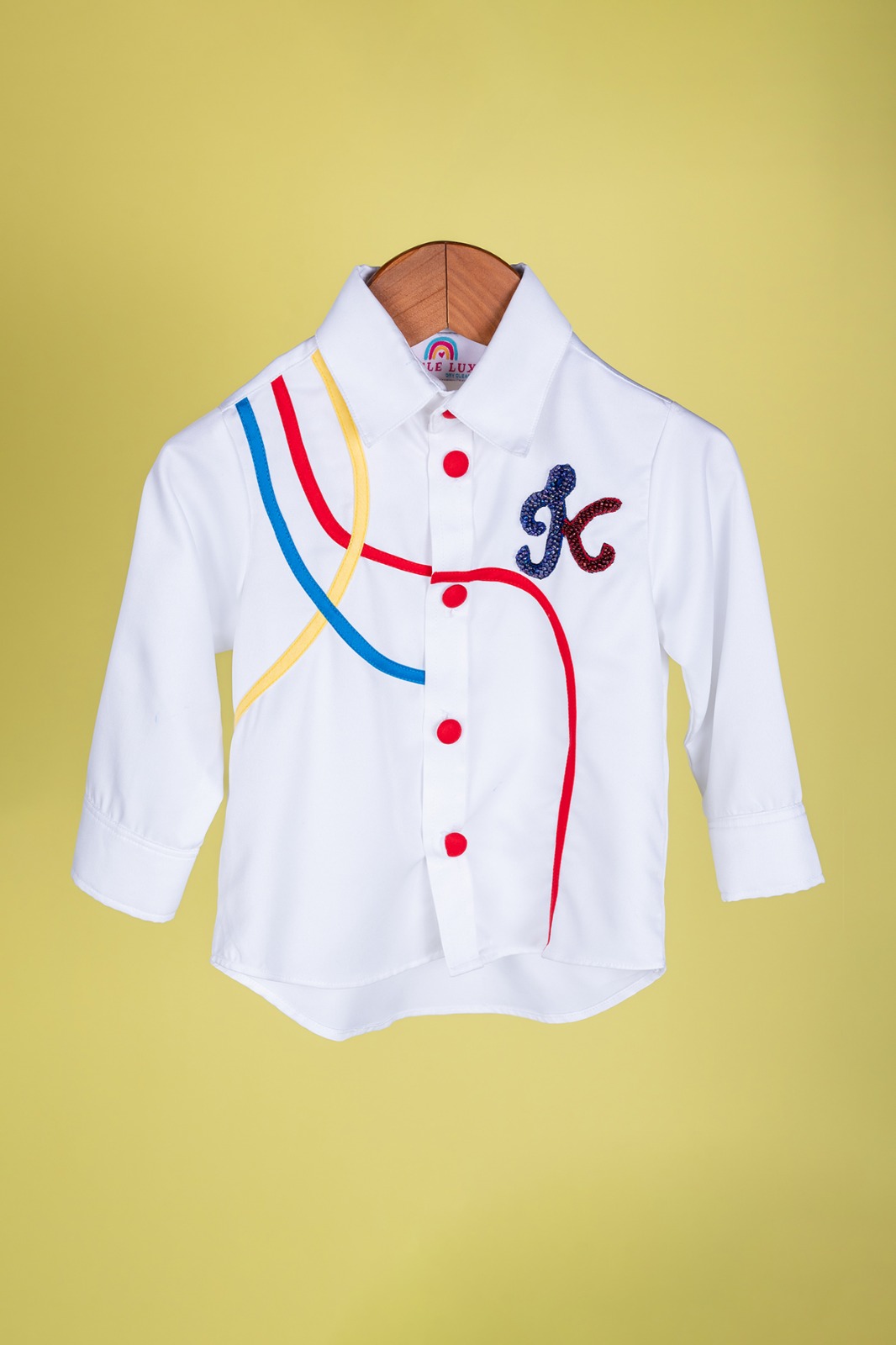 White Shirting Bead Embroidered Shirt For Boys by Little Luxe