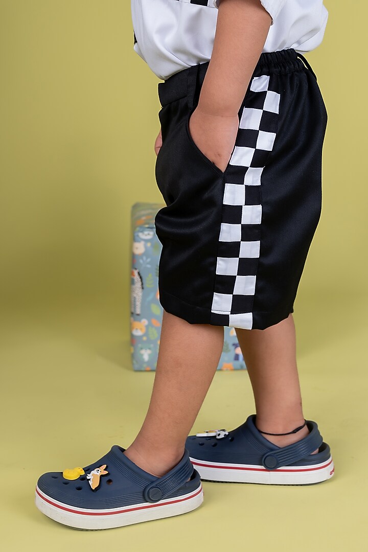 Black Suiting Shirting Thread Embroidered Co-Ord Set For Boys by Little Luxe at Pernia's Pop Up Shop