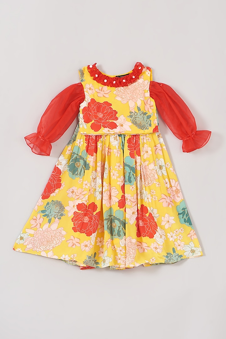 Yellow & Red Printed Skirt Set For Girls by Little Luxe