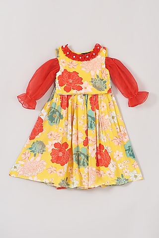 Yellow & Red Printed Skirt Set For Girls by Little Luxe