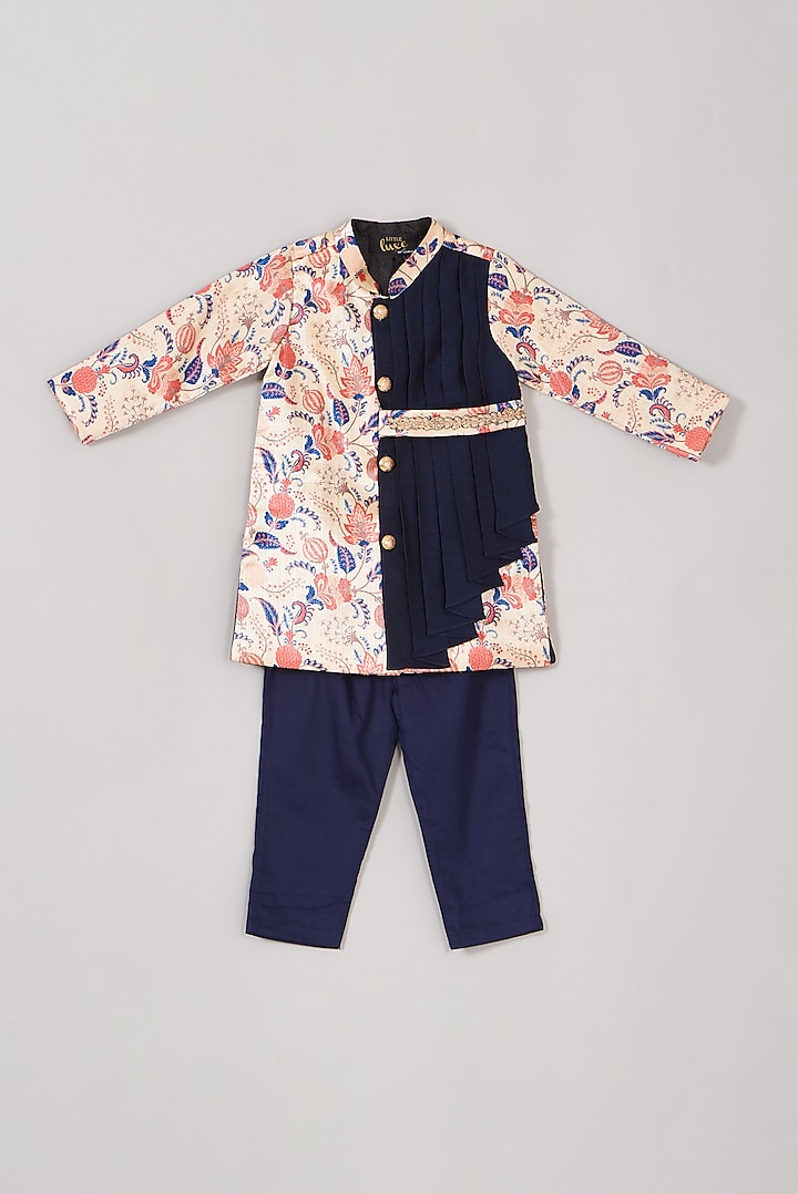 Multi-Colored Paper Silk Jacket Set For Boys by Little Luxe