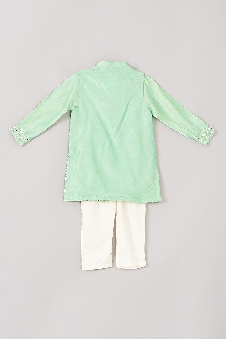 Sea Green Mirror Work Kurta Set For Boys by Little Luxe at Pernia's Pop Up Shop