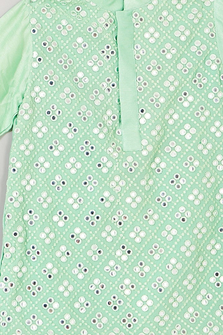 Sea Green Mirror Work Kurta Set For Boys by Little Luxe at Pernia's Pop Up Shop