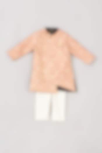 Peach Brocade Achkan Set For Boys by Little Luxe