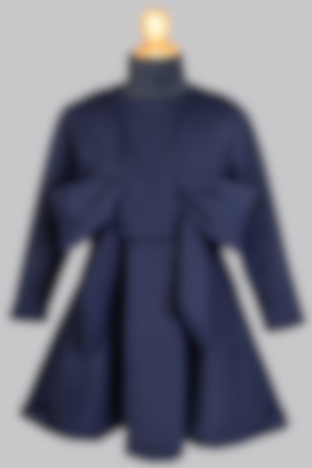 Navy Blue Neoprene Dress For Girls by Little Luxe