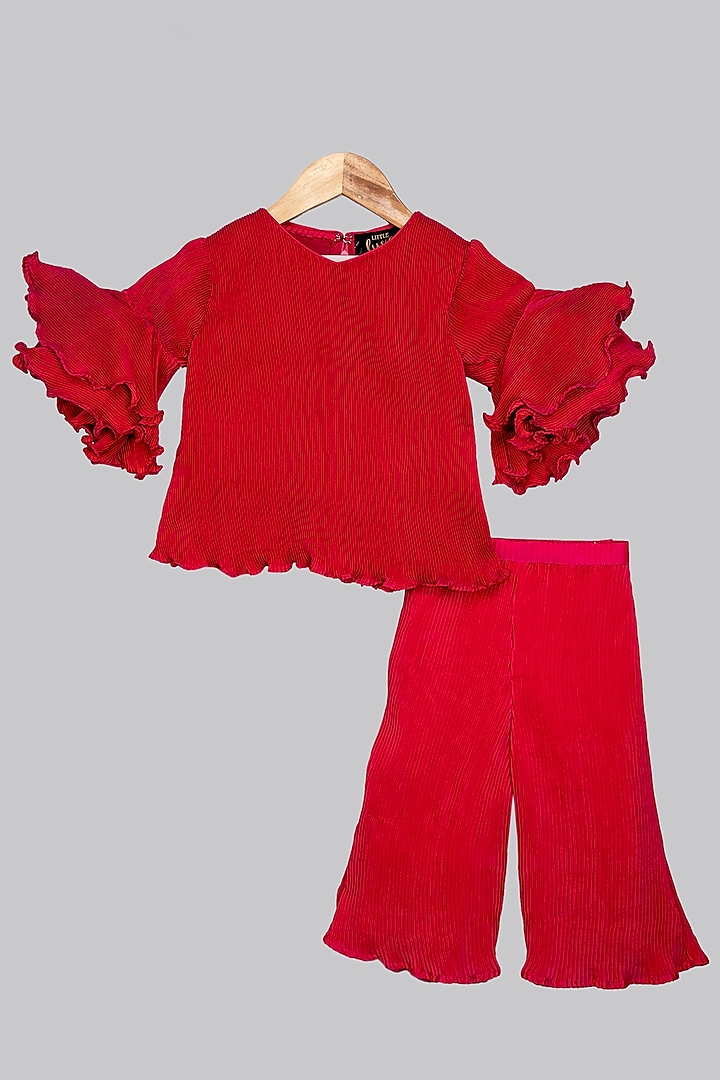 Red Pleated Co-Ord Set For Girls by Little Luxe