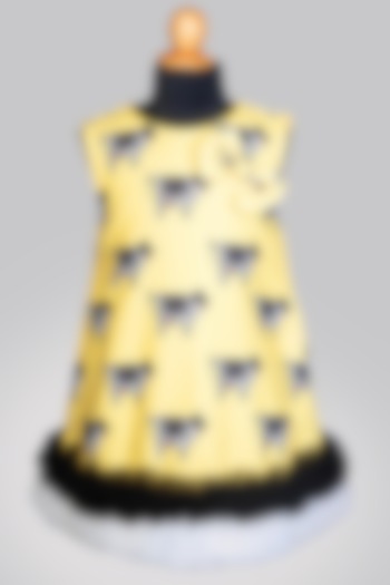 Yellow Tulle Printed Dress For Girls by Little Luxe