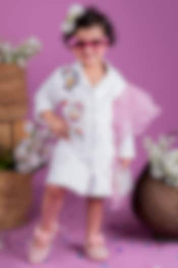 White Thick Crepe Embroidered Ruffled Blazer Dress For Girls by Little Luxe at Pernia's Pop Up Shop