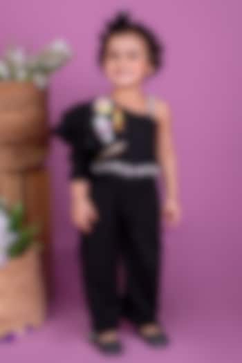 Black Thick Crepe Embellished Jumpsuit For Girls by Little Luxe at Pernia's Pop Up Shop