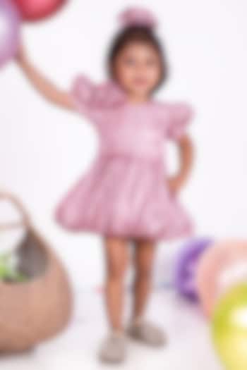 Rose Gold Shimmer Georgette Floral Dress For Girls by Little Luxe at Pernia's Pop Up Shop