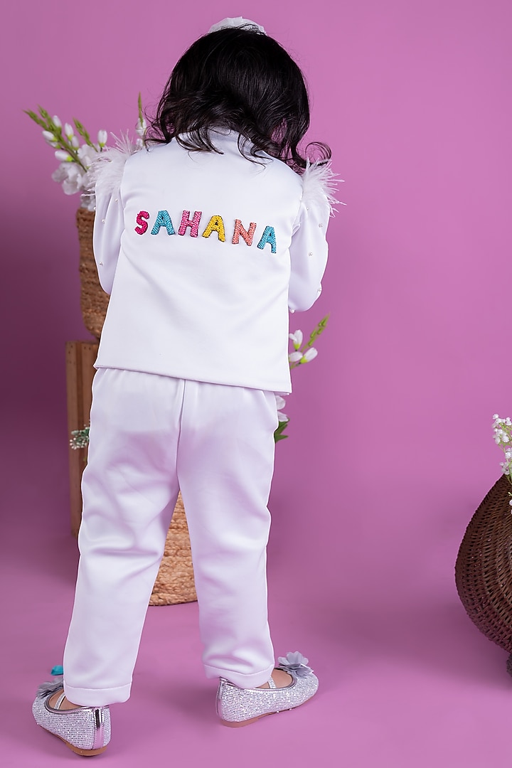 White Thick Crepe Pearl Co-Ord Set For Girls by Little Luxe at Pernia's Pop Up Shop