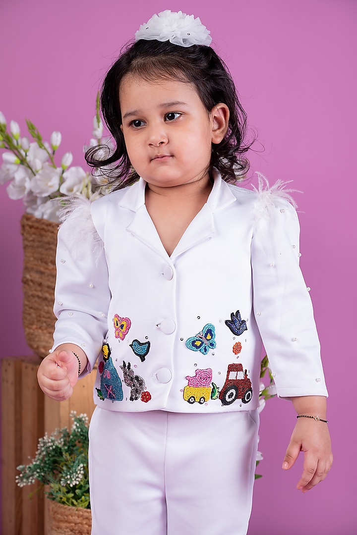 White Thick Crepe Pearl Co-Ord Set For Girls by Little Luxe at Pernia's Pop Up Shop