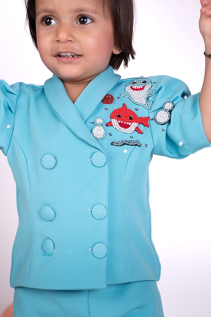 Blue Thick Crepe Co-Ord Set For Girls by Little Luxe at Pernia's Pop Up Shop