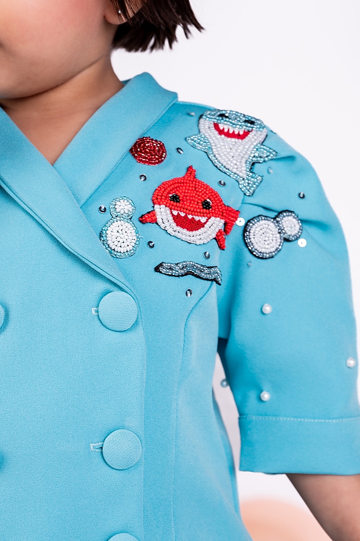 Blue Thick Crepe Co-Ord Set For Girls by Little Luxe at Pernia's Pop Up Shop