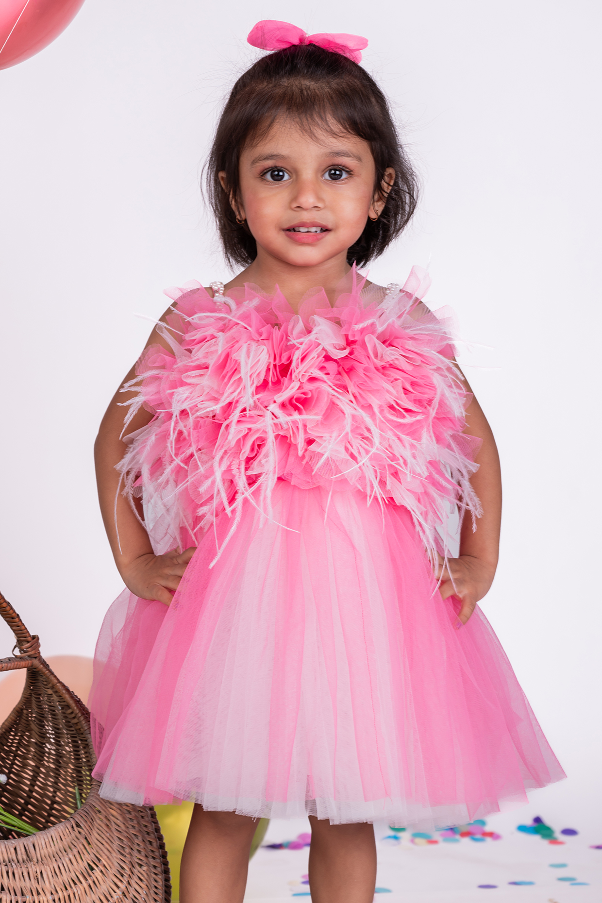 Pink Net Ruffled Dress For Girls by Little Luxe at Pernia's Pop Up Shop