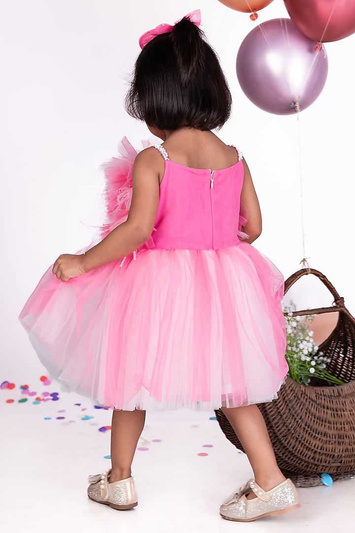 Pink Net Ruffled Dress For Girls by Little Luxe at Pernia's Pop Up Shop