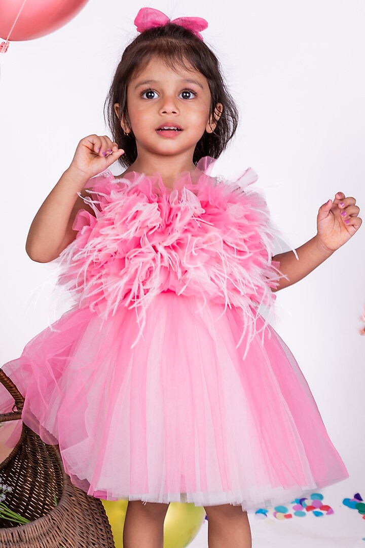 Pink Net Ruffled Dress For Girls by Little Luxe at Pernia's Pop Up Shop