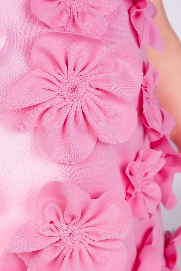 Pink Thick Crepe Floral Dress For Girls by Little Luxe at Pernia's Pop Up Shop