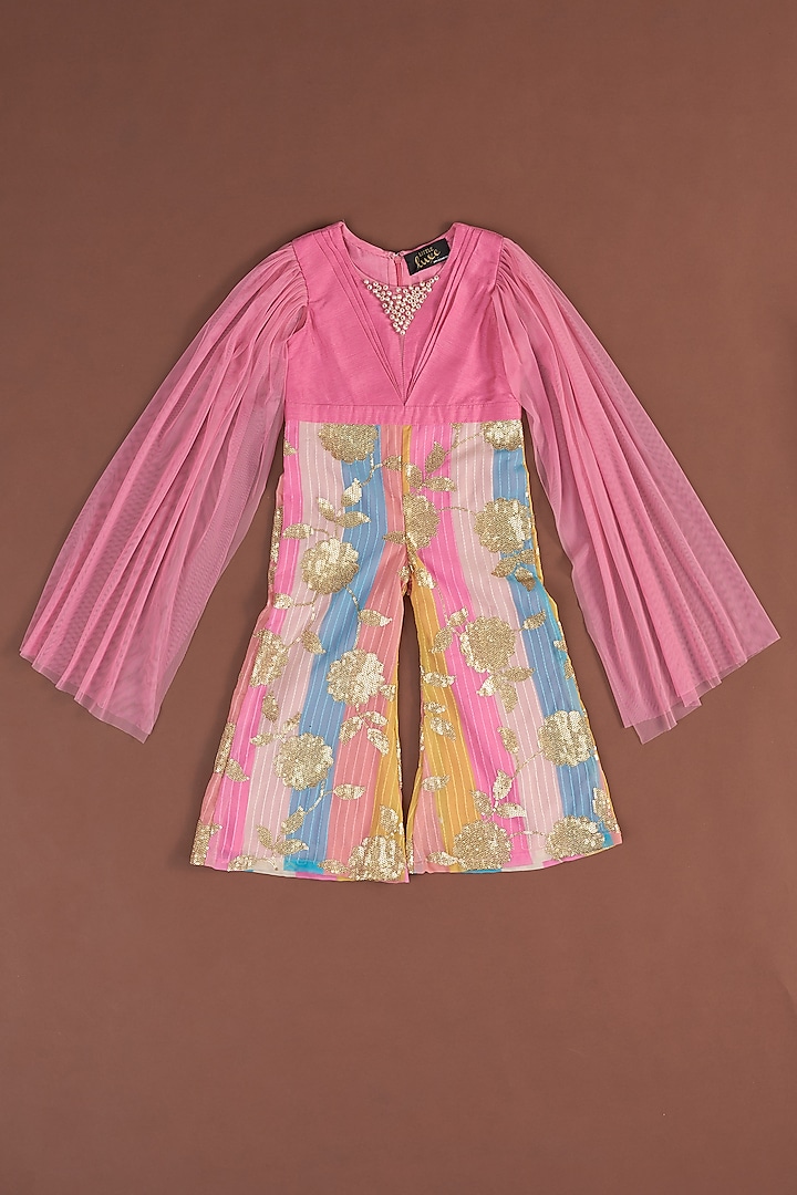 Pink Embellished Jumpsuit For Girls by Little Luxe at Pernia's Pop Up Shop