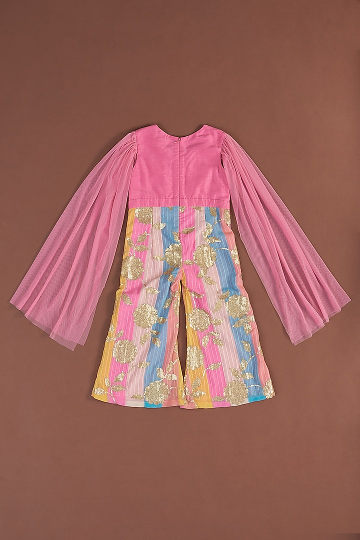 Pink Embellished Jumpsuit For Girls by Little Luxe at Pernia's Pop Up Shop