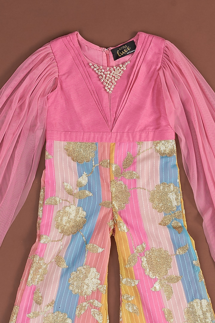 Pink Embellished Jumpsuit For Girls by Little Luxe at Pernia's Pop Up Shop