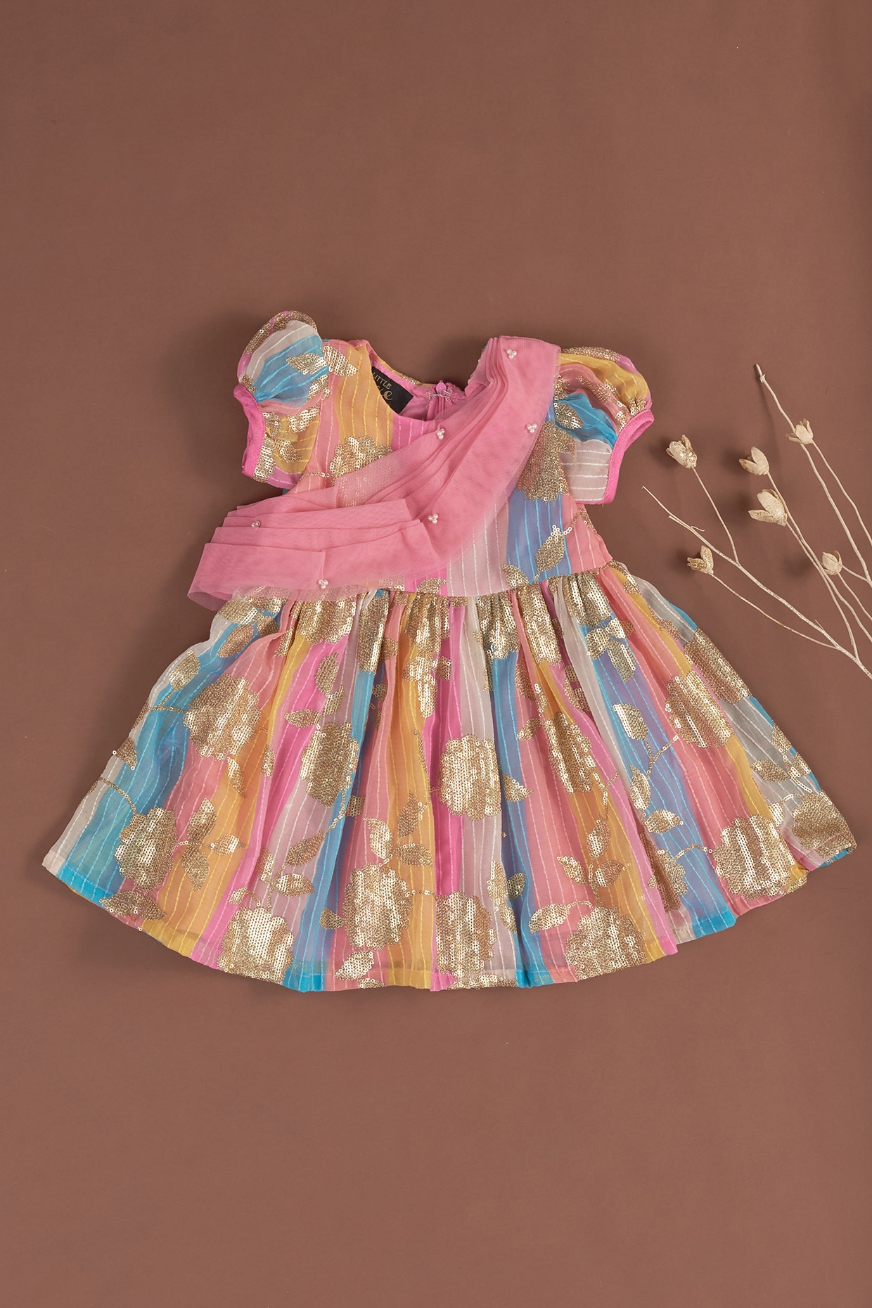 Buy Multi Coloured Georgette Dress for 1 2 Year Girls Online from Indian Luxury Designers 2024