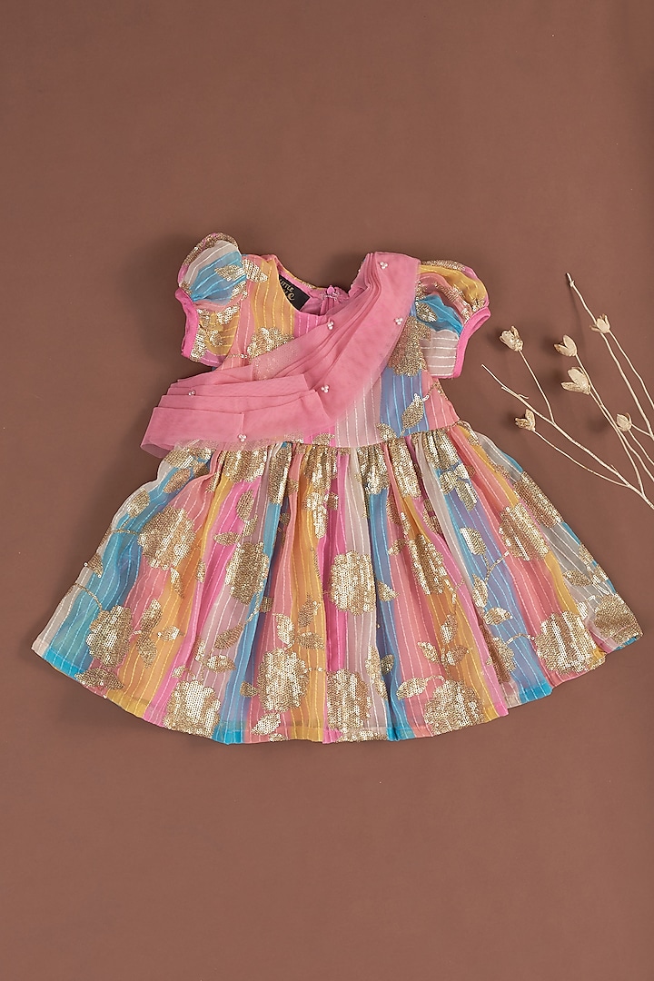 Multi-Colored Embellished Dress For Girls by Little Luxe