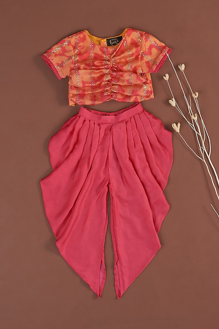 Pink Modal Dhoti Set For Girls by Little Luxe at Pernia's Pop Up Shop