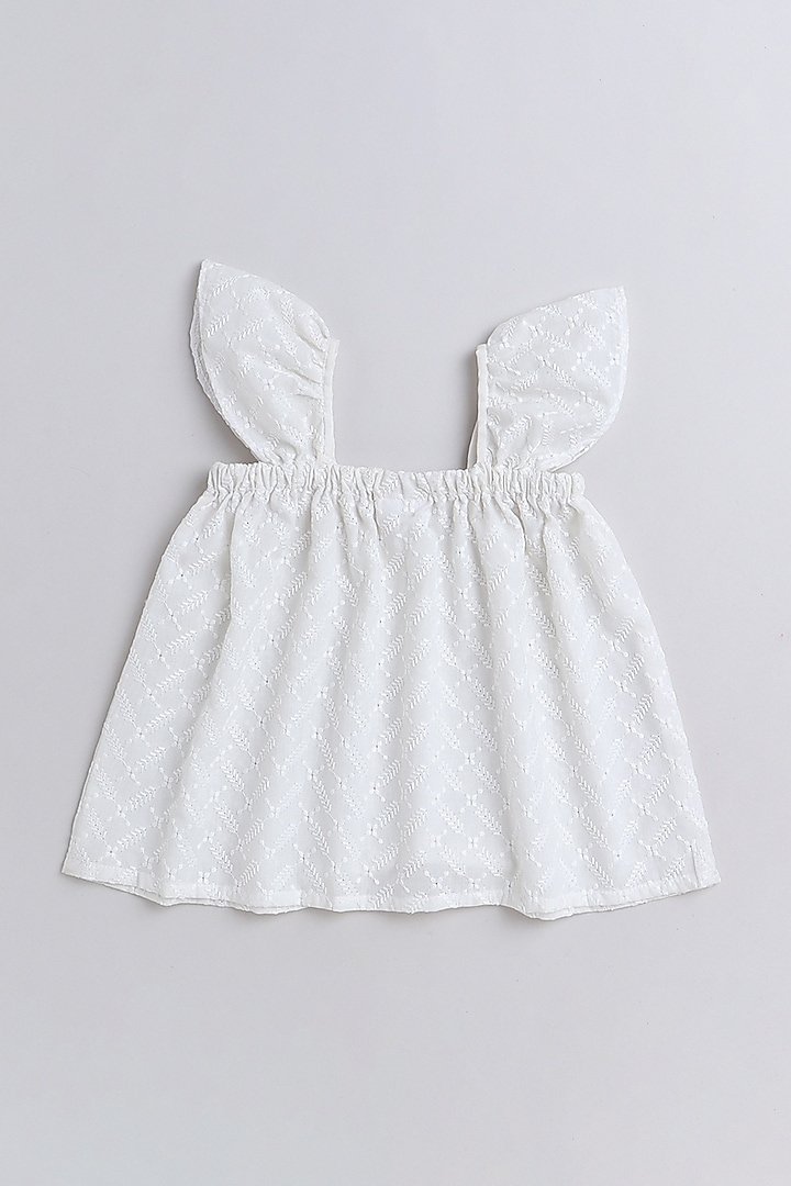 White Organic Cotton Chikan Embroidered Dress For Girls by Little Clothings at Pernia's Pop Up Shop