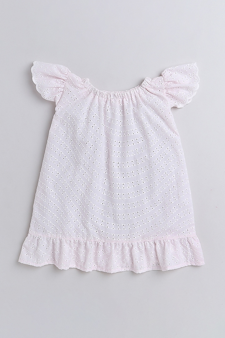 Blush Pink Organic Cotton Chikan Embroidered Dress For Girls by Little Clothings at Pernia's Pop Up Shop