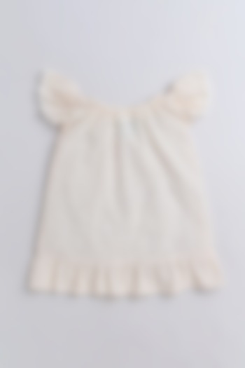 Beige Organic Cotton Chikan Embroidered Dress For Girls by Li'l Me