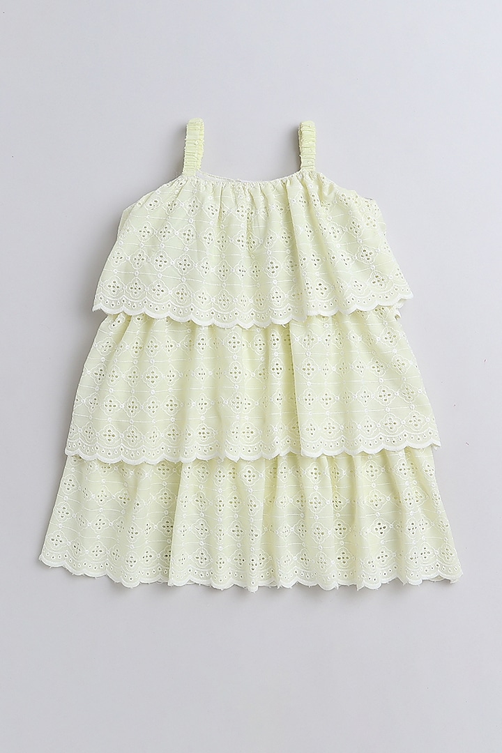 Yellow Organic Cotton Chikan Embroidered Dress For Girls by Li'l Me