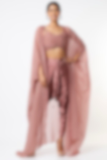 Mauve Dhoti Set With Embroidered Cape by Label Muskan Agarwal
