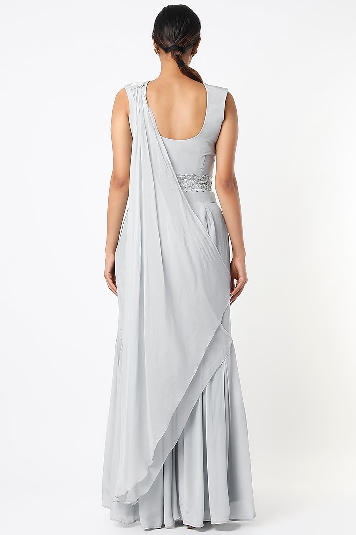 Light Grey Palazzo Pant Set With Belt by Label Muskan Agarwal at Pernia's Pop Up Shop