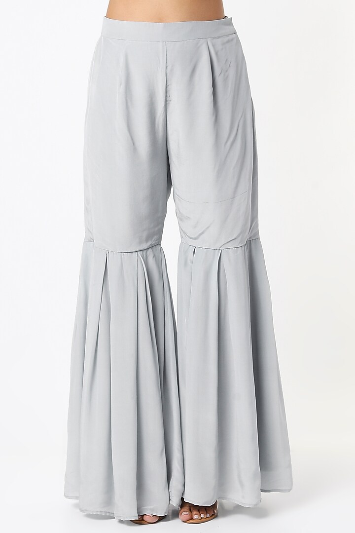 Light Grey Palazzo Pant Set With Belt by Label Muskan Agarwal at Pernia's Pop Up Shop