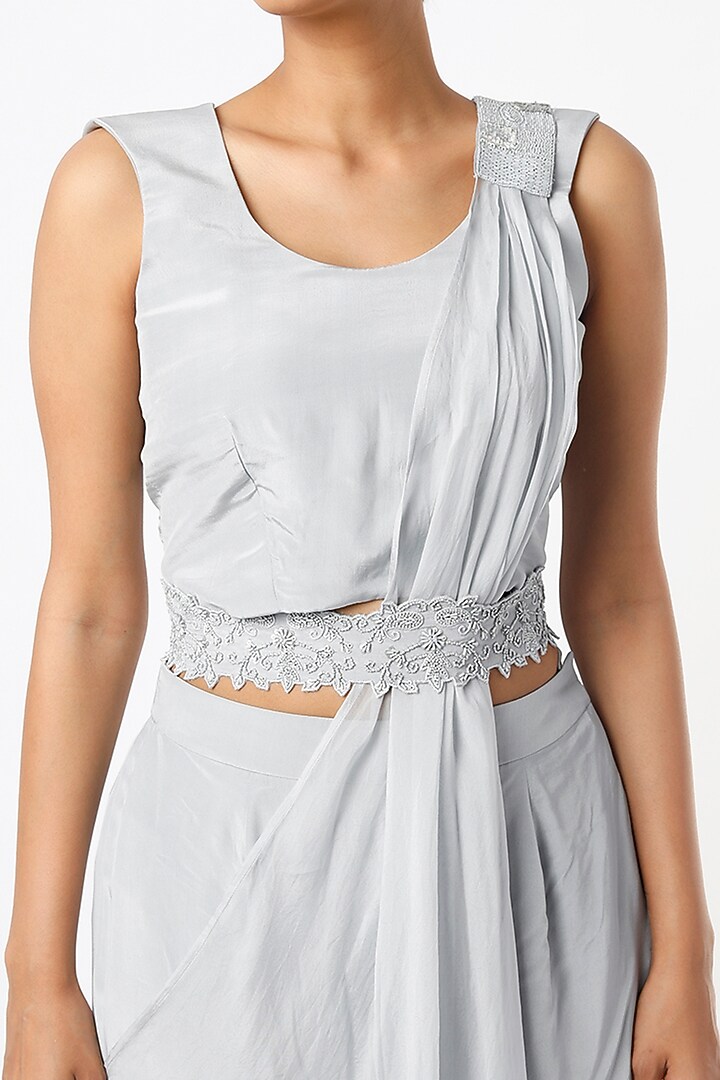 Light Grey Palazzo Pant Set With Belt by Label Muskan Agarwal at Pernia's Pop Up Shop
