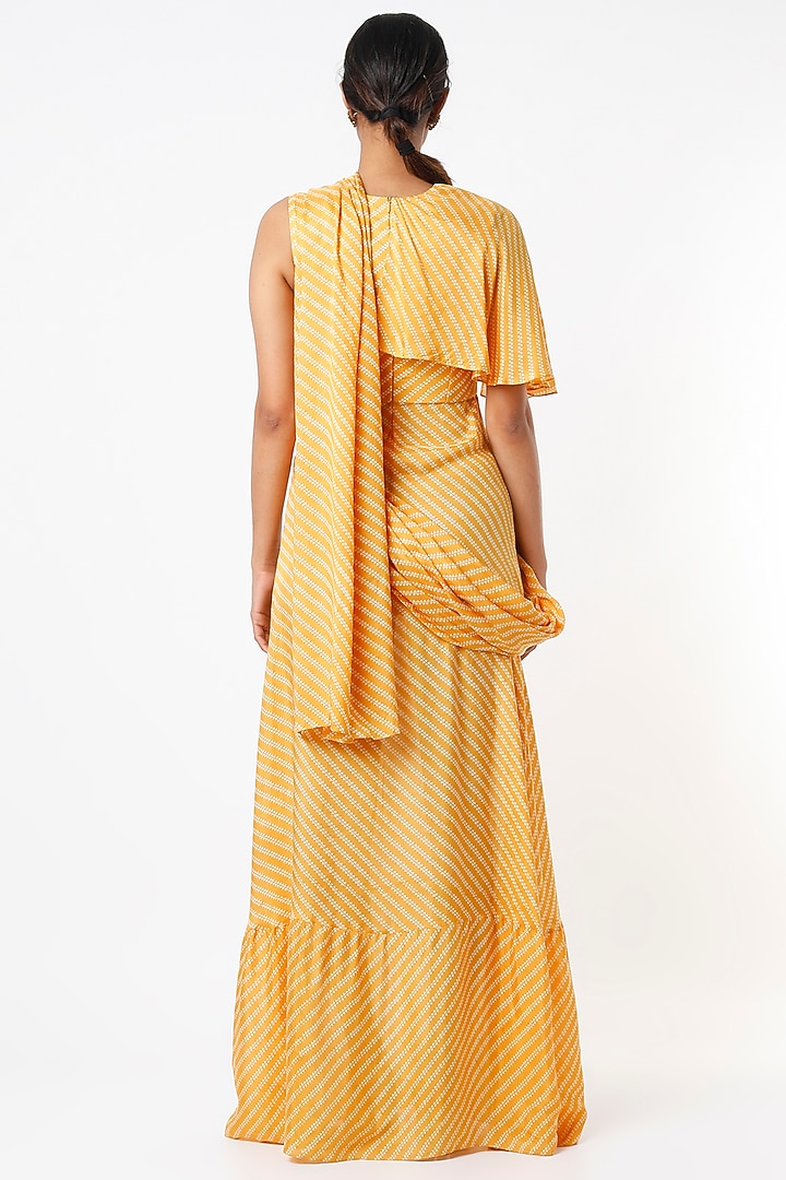 Yellow Party Wear Gown With Saree Drape by Label Muskan Agarwal at Pernia's Pop Up Shop