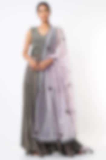 Grey Green A-Line Gown With Dupatta by Label Muskan Agarwal