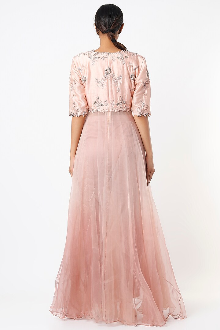 Blush Pink Organza Wedding Anarkali Set by Label Muskan Agarwal at Pernia's Pop Up Shop