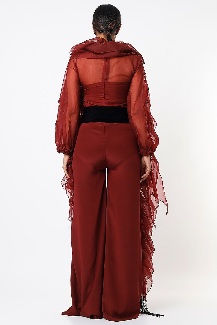 Maroon Hand Embroidered Jumpsuit by Label Muskan Agarwal at Pernia's Pop Up Shop