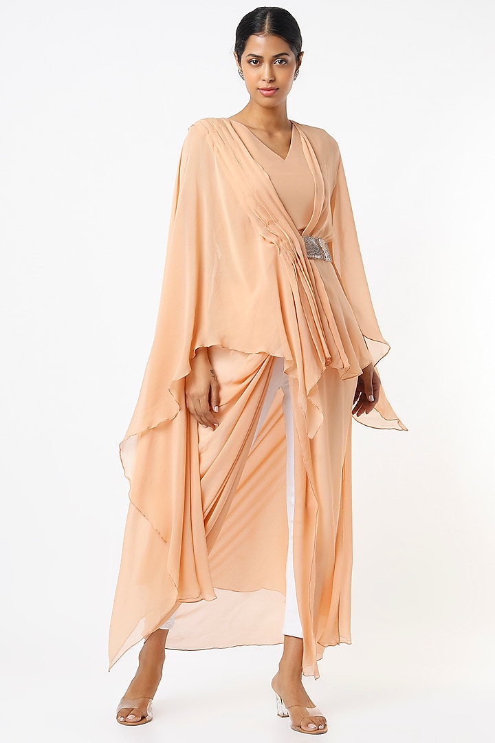 Beige Georgette Jacket Set by Label Muskan Agarwal at Pernia's Pop Up Shop